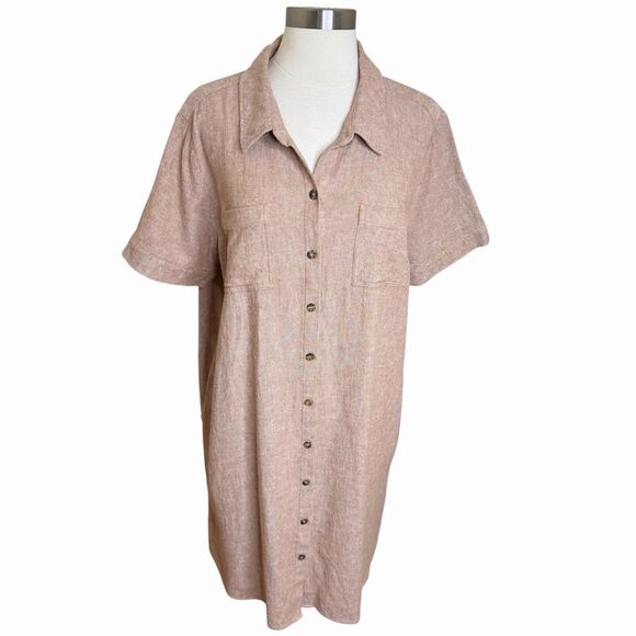 Susan Graver Dresses & Skirts - Susan Graver Linen Blend Shirt Dress Womens 1X Button Front Coastal Lagenlook